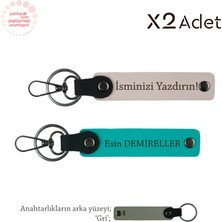 Öğrenciye Doğum Günü Sürprizi, Isimli & Soyisimli 2’li Anahtarlık Hediye, Pudra-Koyu Turkuaz-Gri