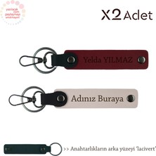 Akrabaya Yılbaşı Hediyesi, Isim & Soyisim Yazılı 2’li Anahtarlık Seti, Pudra-Bordo-Lacivert