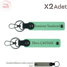 Kardeşe Doğum Günü Armağanı, Isimli ve Soyadı Yazılı Tasarım 2’li Anahtarlık Takımı, Yeşil-Gri