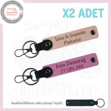 Scooter ve Motosiklet Severlere Kişiye Özel X2 Anahtarlık, Isim ve Plaka Yazılı, Yavruağzı-Pembe-Syh