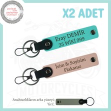 Eşsiz Tasarım Detaylarıyla Deri Anahtarlık – Plaka ve Isim Yazılı 2’li Model, Yavruağzı-Turkuaz-Gr