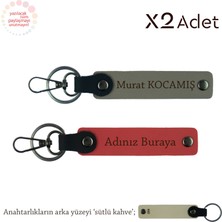 Çiftlere Doğum Günü Jest, Isimli 2’li Anahtarlık Takımı, Nar Çiçeği-Kül Gri-Sütlü Kahve