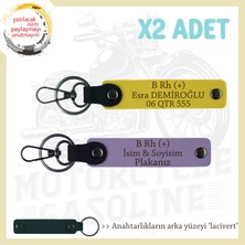 Hız Tutkunlarına Özel, Isim Plaka ve B Rh (+) Kan Grubu Yazılı Deri X2' Li Anahtarlık, Mor-Sarı-Laci