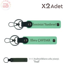Sevgiliye Mezuniyet Armağanı, Isimli & Soyisimli 2’li Anahtarlık Hediye Takımı, Yeşil-Yeşil