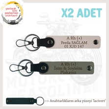 Motosiklet Sürücüsüne, Isim Plaka ve A Rh (+) Yazılı Acil Durum X2 Anahtarlıklar, Kül Gri-Pudra-Laci