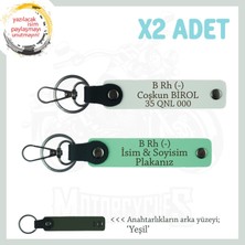 Hız Tutkununa Özel Isim Plaka ve B Rh (-) Kan Grubu Yazılı, Deri X2 Anahtarlık Set, Yeşil-Beyaz-Ysl