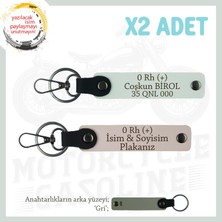 Motor Tutkunlarına Özel, Isim Plaka ve 0 Rh (+) Kan Grubu Yazılı Deri X2 Anahtarlık, Pudra-Beyaz-Gr