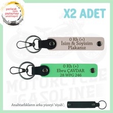 Hız Severlere Özel, Isim Plaka ve 0 Rh (+) Kan Grubu Yazılı Deri 2'li Anahtarlık, Pudra-F Yeşil-Syh