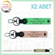 Motor Severlere Özel, Isim Plaka ve 0 Rh (-) Kan Grubu Yazılı X2 Anahtarlık, Yavruağzı-F Yeşil-Sk