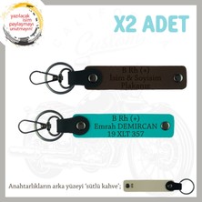 Motor Tutkunlarına Özel, Isim Plaka ve B+ Kan Grubu Yazılı Özel X2 Anahtarlık, K Turkuaz-K Kahve-Sk