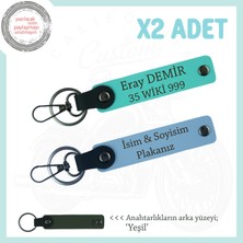 Aracıyla Doğa Gezilerini Sevenlere Özel Isim ve Plaka Yazılı X2 Anahtarlık Hediye, Mavi-Turkuaz-Ysl