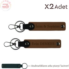 Kayınpedere Özel Hediye – Kişisel Isim & Soyisim Yazılı Ikili Anahtarlık Seti, Açık Kahve-Lacivert