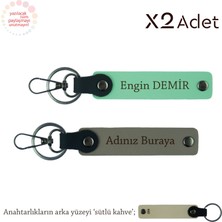 Anneler Gününe Özel Sürpriz, Isimli 2’li Anahtarlık Takımı, Kül Gri-Yeşil-Sütlü Kahve