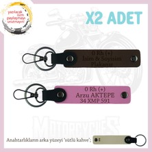 Motosiklet Aşıklarına, Isim Plaka ve 0 Rh (+) Kan Grubu Yazılı Anahtarlığı 2'li, K Kahve-Pembe-Sk