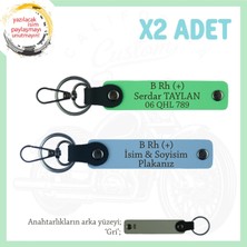 Biker Dostlarına, Isim Plaka ve B Rh (+) Kan Grubu Yazılı, Motor X2' Li Anahtarlık, Mavi-F Yeşil-Gr