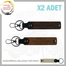 Motor Severlere, Isim Plaka ve B + Kan Grubu Yazılı Anlamlı Hediye X2 Anahtarlık, Kahve-K Kahve-Sk