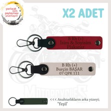 Yol Tutkunlarına, Isim Plaka ve B+ Kan Grubu Yazılı Kişiye Özel X2 Anahtarlık Set, Kırmızı-Pudra-Ysl