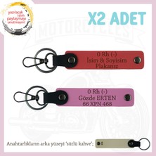 Kadın Sürücüye Hediye, Isim Plaka ve 0 Rh (-) Kan Grubu Yazılı X2 Anahtarlık, Nar Çiçeği-Pembe-Sk