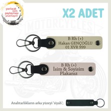 Hız Aşıkları Için Özel Isim Plaka ve B Rh (+) Kan Grubu Yazılı Deri X2 Anahtarlık, Pudra-S Kahve-Syh