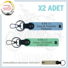 Yolculara Özel Kişiselleşmiş , Isim Plaka ve B Rh (+) Kan Grubu Yazılı X2 Anahtarlık, Yeşil-Mavi-Sk