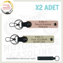 Motosiklet Sevene Hediyelik Isim Plaka ve B Rh (-) Kan Grubu X2 Anahtarlık, Yavruağzı-S Kahve-Syh