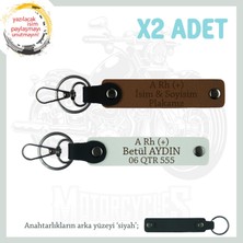 Motorculara Özel Isim Plaka, A(+) Kan Grubu Yazılı Kişiselleştirilen X2 Anahtarlık, Kahve-Beyaz-Syh