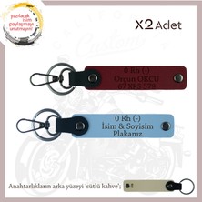 Motor Severlere Özel, Isim Plaka ve 0 - Kan Grubu Yazılı Kişiye Özel 2'li Anahtarlık, Mavi-Bordo-Sk