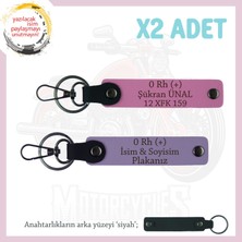 Motor Severlere Özel, Isim Plaka ve 0 Rh (+) Kan Grubu Özel Tasarım X2' Li Anahtarlık, Mor-Pembe-Syh