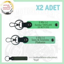 Motosiklet Aşıklarına Özel, Isim Plaka ve 0 Rh (+) Kan Grubu Yazılı X2 Anahtarlık, Yeşil-F Yeşil-Ysl