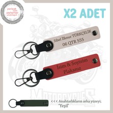 Bikerlar Için, Isminiz ve Plakanız Yazılı Özel Tasarım X2 Deri Anahtarlık Set, Nar Çiçeği-Pudra-Ysl