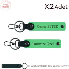 Öğretmene Anlamlı Armağan,isim Soyisimli 2’li Anahtarlık Seti, Fıstık Yeşil-Lacivert