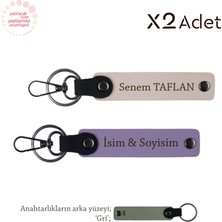 Babaya Doğum Günü Jest, Isim & Soyisim Kişiselleştirilmiş 2’li Anahtarlık, Mor Menekşe-Pudra-Gri