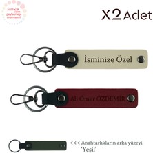 Kuzene Yılbaşı Hediyesi, Isim & Soyisim Yazılı 2’li Anahtarlık Seti, Sütlü Kahve-Bordo-Yeşil