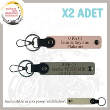 Usta Şöföre Özel, Isim Plaka ve 0 Rh (-) Kan Grubu Yazılı X2 Anahtarlık Takım, Yavruağzı-Kül Gri-Sk