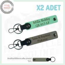 Kendine Özel Tasarım – Kişisel Deri Anahtarlık Seti Plaka ve Isim Detaylı, Kül Gri-Yeşil-Gr