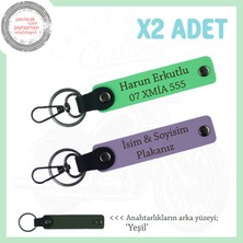 Motorcu Sevgiliye Özel Hediye Isim ve Plaka Yazılı X2'li Anahtarlık Set, Mor Menekşe-F Yeşil-Ysl