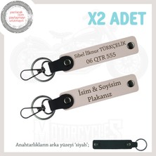 Günlük Kullanıma Uygun Kişisel Deri Anahtarlık Seti – Plaka ve Isimli Seçenek, Pudra-Siyah