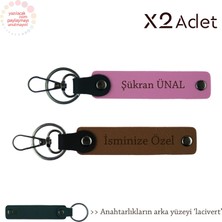 Sevgiliye Özel Hediye, Kişisel Isim & Soyisim Yazılı 2’li Anahtarlık Seti, Açık Kahve-Pembe-Lacivert