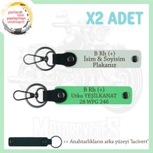 Motorcu Arkadaşlara, Isim Plaka ve B Rh+ Kan Grubu Yazılı Acil Durum Anahtarlığı, Beyaz-F Yeşil-Laci