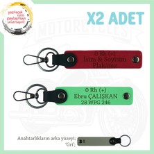 Motor Tutkunlarına, Isim Plaka ve 0 Rh (+) Kan Grubu Yazılı,  X2 Anahtarlık Set, Kırmızı-F Yeşil-Gr