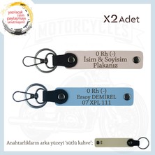 Motorcu Tarzına Özel, Isim Plaka ve 0 Rh (-) Kan Grubu Yazılı Hediyelik X2 Anahtarlık, Pudra-Mavi-Sk