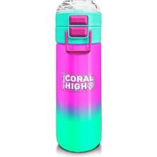 Coral High Kız Çocuk 500 ml Okul ve Günlük Paslanmaz Çelik Termos - Pembe Su Yeşili Renk Geçişli - Sızdırmaz