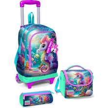 Coral High Kids Mavi Su Yeşili Denizatı Desenli 3’lü Okul Çanta Seti SET0123972