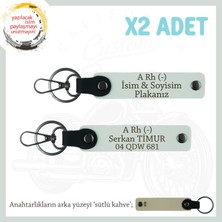 Biker Stiline Uygun Isim Plaka ve A - Kan Grubu Yazılı Acil Durum X2 Deri Anahtarlık Seti, Beyaz-Sk