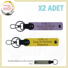 Hız Tutkunlarına Özel, Isim Plaka ve A Rh (+) Kan Grubu Yazılı Deri X2' Li Anahtarlık, Mor-Sarı-Gr