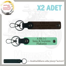 Motor Tutkunlarına Özel, Isim Plaka ve A Rh (+) Kan Grubu Yazılı X2 Anahtarlık, Yeşil-K Kahve-Laci