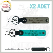 Motor Tutkunlarına Isim Plaka, A - Kan Grubu Yazılı Özel Üretim X2 Anahtarlık, Kül Gri-K Turkuaz-Syh