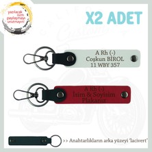 Motosiklet Severlere, Isim Plaka ve A Rh (-) Kan Grubu Yazılı 2' Li Anahtarlık, Kırmızı-Beyaz-Laci