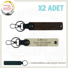 Yol Tutkunlarına Isim Plaka ve A Rh (+) Kan Grubu Yazılı Deri X2'li Anahtarlık, K Kahve-S Kahve-Laci