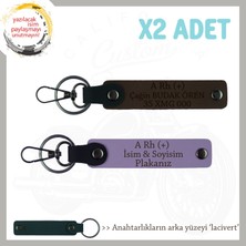 Motorcu Dostlar Için Isim Plaka ve A Rh (+) Kan Grubu Yazılı 2'li Anahtarlık Set, Mor-K Kahve-Laci